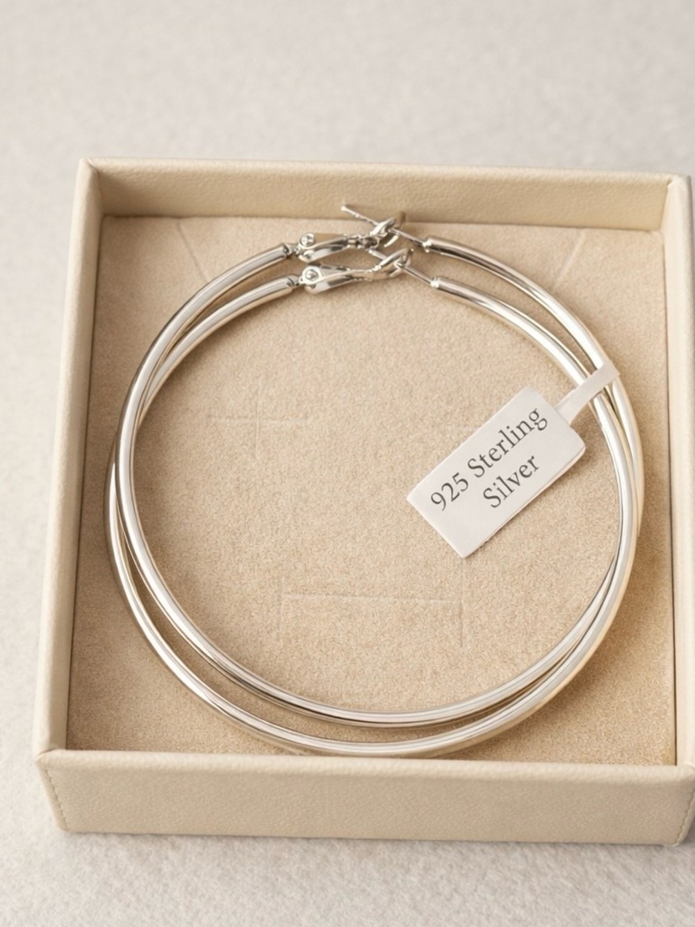 Sterling silver big hoop earrings 70mm - Picture 3 of 8
